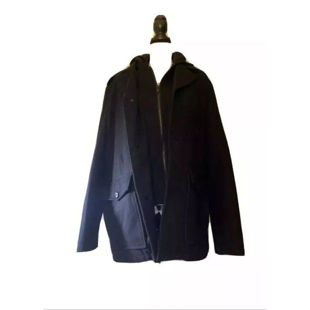 Guess Large Men’s Black Heavy Removable Hoodie Full Zip & Button Down W/Pockets